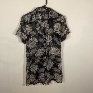 Vintage New York&Co. Sheer Black&White Floral Button Up Dress Size M